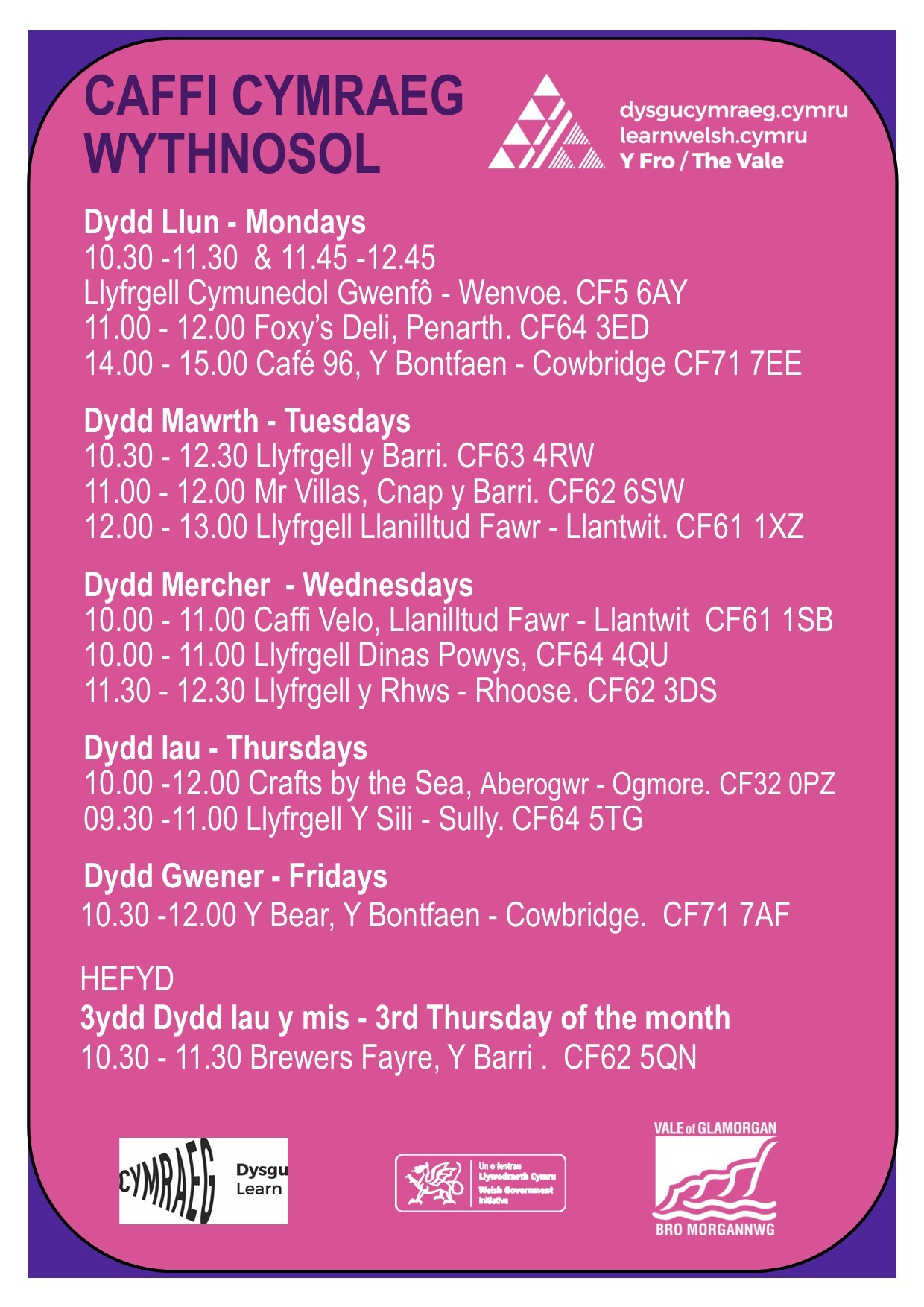 Welsh Chat Groups run by Learn Welsh The Vale